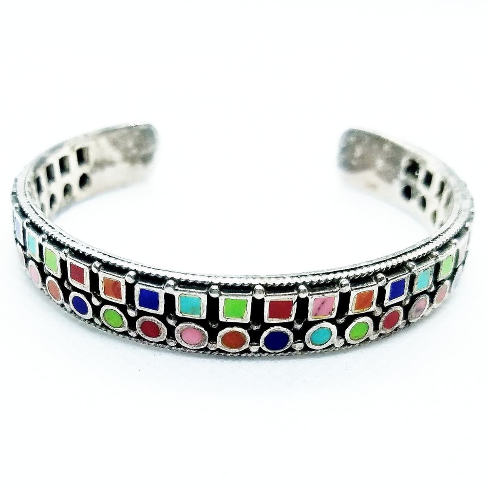 🏷Vintage Sterling Silver Multi Color Cuff